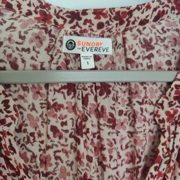 Sundry Evereve Womens Sz 1 (S) Ditsy Floral Smocked Long Sleeve Dress Dahlia Red - Picture 4 of 9